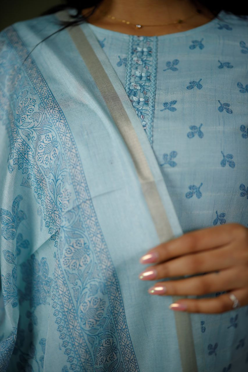 CHANDERI COTTON KURTA SET WITH DUPATTA